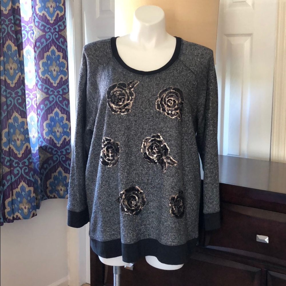 Grey/Black Top with Black/Gold Sequins and Beads